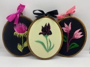 Oval Brazilian Floral Embroidery with Olive Wood Frame